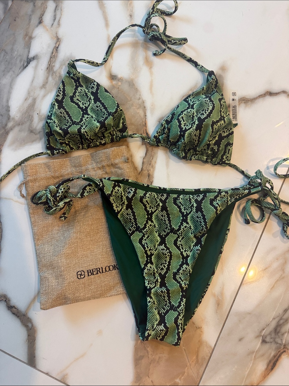 Berlook Green Snake-Print Tie Bikini Set